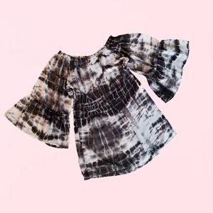 ELAN Tie Dye BOHO Off Shoulder Bell Sleeve Top